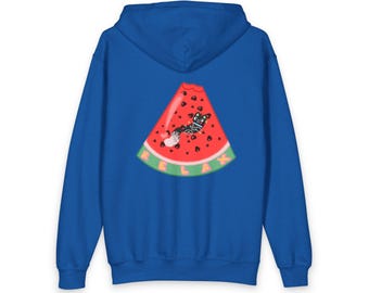 Bluza z kapturem z nadrukiem w plasterki arbuza | Bluza z kapturem z zamkiem błyskawicznym Relax Text