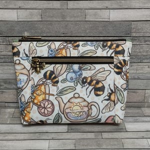 Honey Bee Durable Zipper Pouch - Teapots and Bumblebee Pouch with Charm
