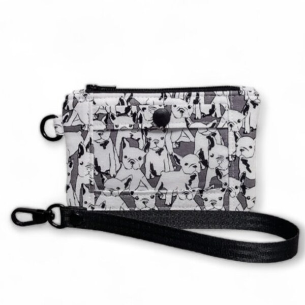 French Bulldog ID Pouch, Zip ID Case, Minimalist Wallet, Frenchie Dog Lover Gift, Keychain Coin Purse, Includes Wristlet Strap