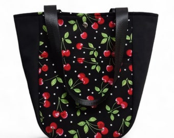 Small Cherry Tote / Red Cherries Purse / Cherry Project Bag / Small Shoulder Bag Tote / Cherry Lover Gift