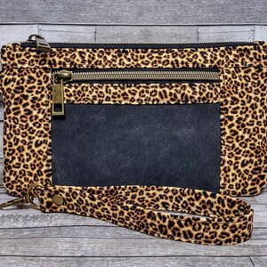 Leopard Print Small Wristlet Pouch | Double Zip Animal Print Bag with Card Slots