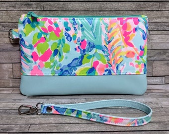 Minimalist Wristlet / Neon Bright Colors Pouch / Colorful Summer Preppy Clutch / Inside Card Slots