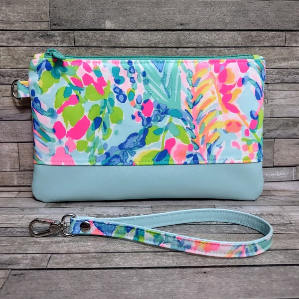 Minimalist Wristlet / Neon Bright Colors Pouch / Colorful Summer Preppy Clutch / Inside Card Slots