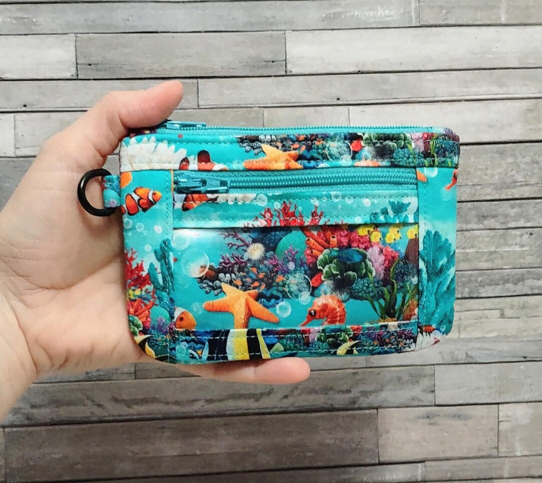 Tropical Fish Pouch With ID Window - Coral Reef Fabric Zip Wallet, Add ...