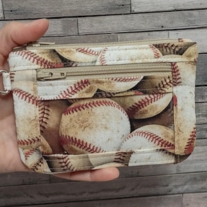 Porta credencial de béisbol con cremalleras dobles, monedero deportivo de béisbol, correa de muñeca opcional