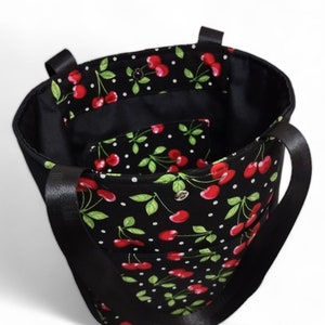 Small Cherry Tote / Red Cherries Purse / Cherry Project Bag / Small Shoulder Bag Tote / Cherry Lover Gift image 10