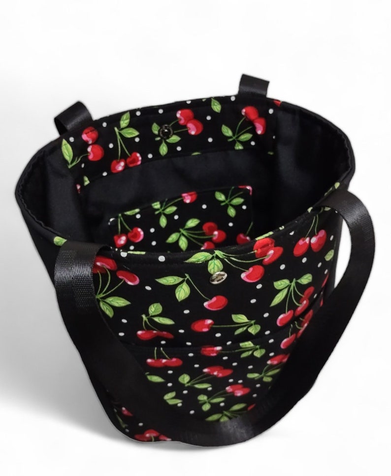 Small Cherry Tote / Red Cherries Purse / Cherry Project Bag / Small Shoulder Bag Tote / Cherry Lover Gift image 10