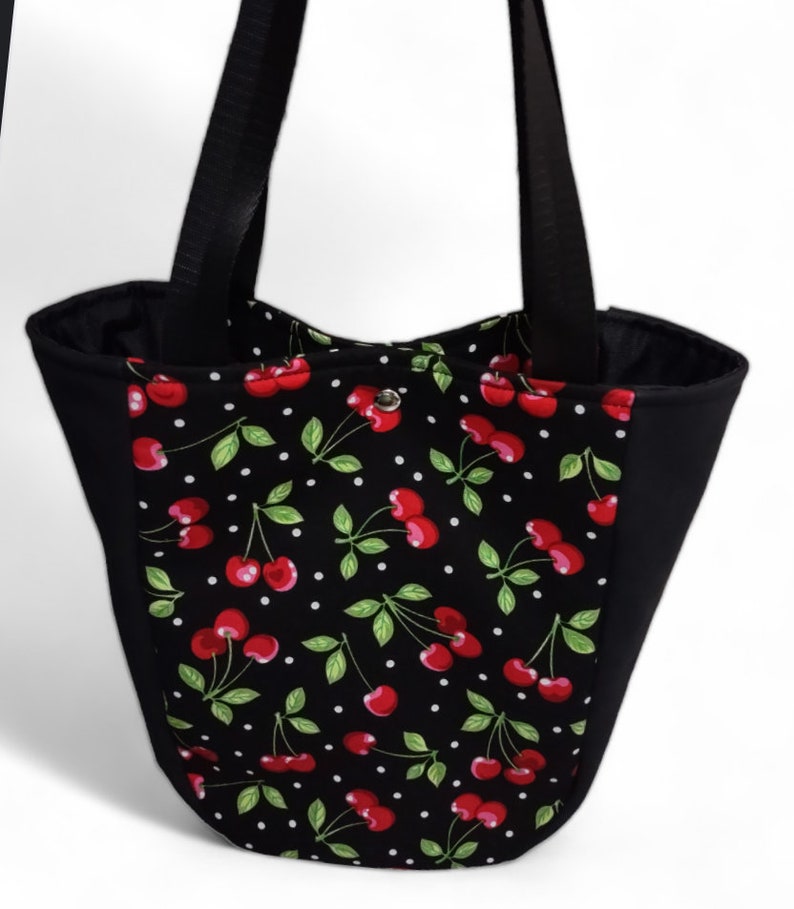 Small Cherry Tote / Red Cherries Purse / Cherry Project Bag / Small Shoulder Bag Tote / Cherry Lover Gift immagine 8