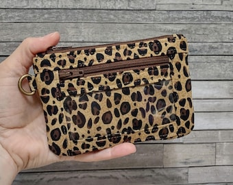 Leopard Print ID Holder with Window - Animal Design Card & Coin Pouch, Optional Wrist Strap