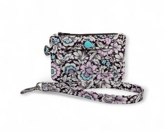 Spider Blossom ID Pouch, Zip ID Case, Minimalist Wallet, Floral Gothic Neutral Keychain Coin Purse, Includes Wristlet Strap