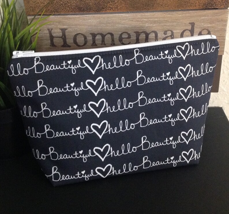 Hello Beautiful Bag Pretty Makeup Bag Black and White Bag
