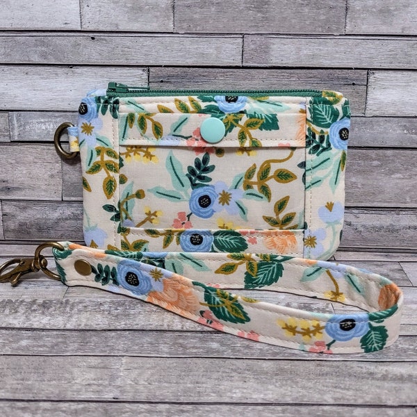 Floral ID Pouch, Zip ID Case, Minimalist Wallet, Blush Birch Floral Keychain Coin Purse, Wristlet, Made w/Rifle Paper Fabric, Gift for Mom