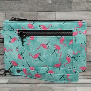 Regalo de flamenco / Bolsa de pulsera con flamenco / Bolso de flamenco rosa muy elegante / Ranuras para tarjetas en el interior / Bolsa compacta con doble cierre