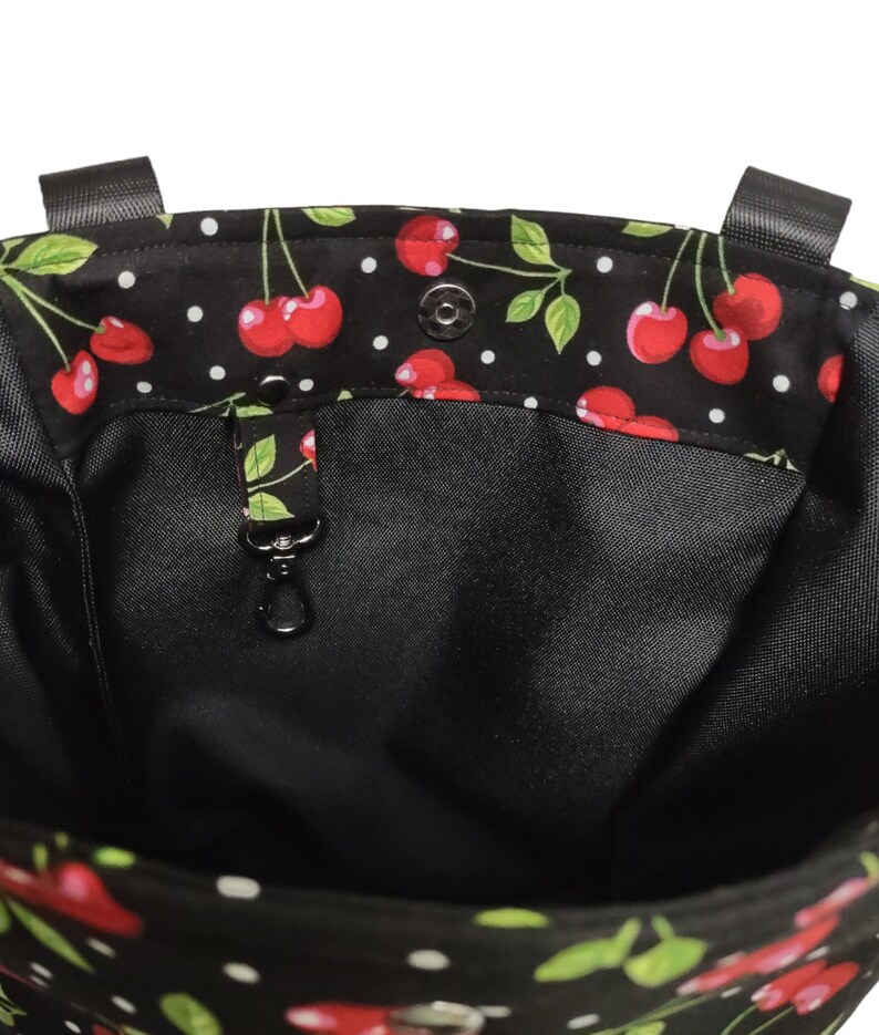 Small Cherry Tote / Red Cherries Purse / Cherry Project Bag / Small Shoulder Bag Tote / Cherry Lover Gift image 7