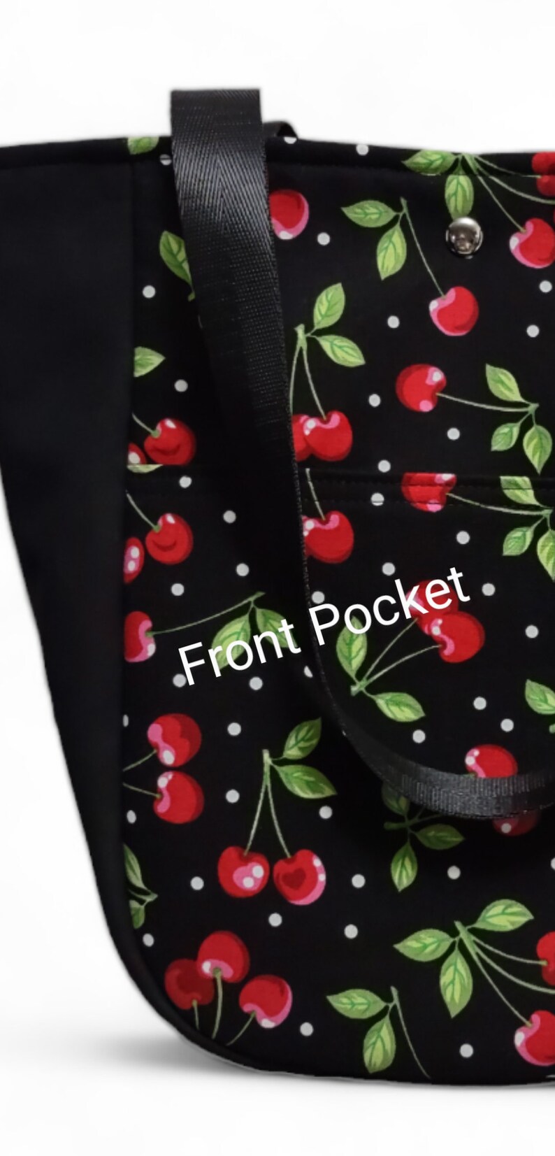Small Cherry Tote / Red Cherries Purse / Cherry Project Bag / Small Shoulder Bag Tote / Cherry Lover Gift image 3