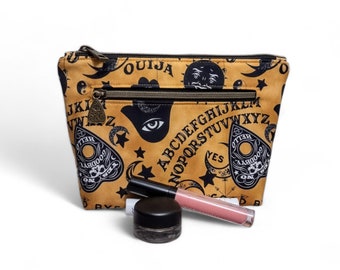 Witchy Makeup Bag / Spirit Board Planchette Zipper Pouch / Double Zip Beauty Bag