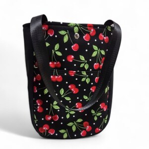 Small Cherry Tote / Red Cherries Purse / Cherry Project Bag / Small Shoulder Bag Tote / Cherry Lover Gift image 9