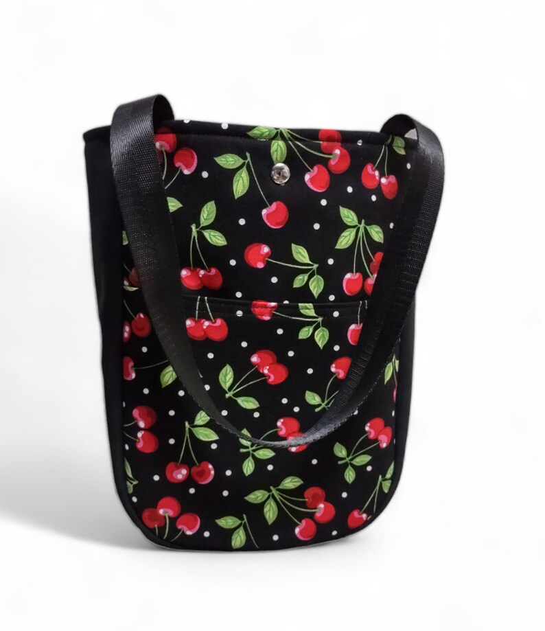 Small Cherry Tote / Red Cherries Purse / Cherry Project Bag / Small Shoulder Bag Tote / Cherry Lover Gift immagine 9