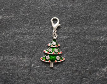Christmas Tree planner charm, silver plated, enamel and diamante detailing. For TN, zip, bracelet, pendant, necklace, purse, handbag.