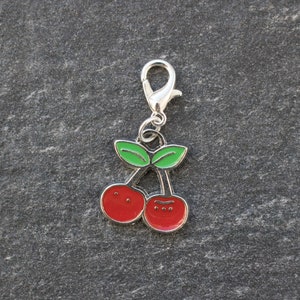 Cherries planner charm. Silver alloy with enamel detailing. For Traveler's notebook, TN, zipper, bracelet, pendant, purse, bag, keyring.