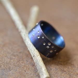 Titanium Ring With Circonium Stars Anniversary Wedding Promised Engraved With Stars Star Wars Star Trek Style Boho Blue Meteotite Minimalist