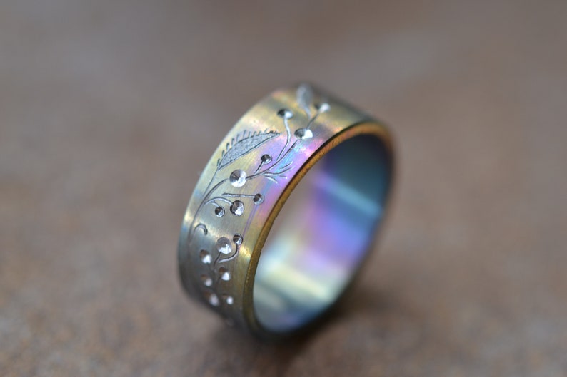 Titanium Fantasy Ring Lord of the Ring Handly Engraved Floral Ornament