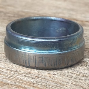 Hammered Titanium Ring Blue Mens Ring For Woman Hypoallergenyc