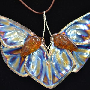 Titanium Pendant Butterfly Wing Monarch With Baltic Amber