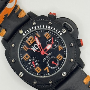 Hand Crafted Watch Strap on MOS (Men of Style) New York Multi-Function Military Inspired Black and Orange