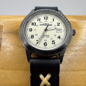 Custom Handmade Strap on Working Timex Expedition Watch Leather and Tan