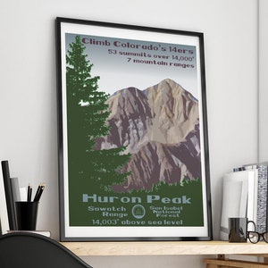 Huron Peak, póster de Huron Peak, impresión de Huron Peak, Colorado 14er, Colorado 14ers, póster de 14er, impresión de 14er, 14er, 14ers, catorceer
