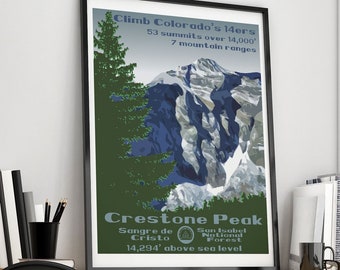 Crestone Peak, Crestone Peak poster, Crestone Peak print, Colorado 14ers, Colorado 14er, 14er poster, 14er print