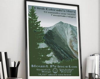 Mt Princeton, Mt Princeton poster, Mt Princeton print, Mount Princeton, Colorado 14er, Colorado 14ers, Colorado 14er print, Colorado 14er po