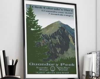 Quandary Peak, Quandary Peak Poster, Quandary Peak Print, Colorado 14er, Colorado 14ers, Colorado 14ers Poster, 14er, 14ers, 14er poster, 14