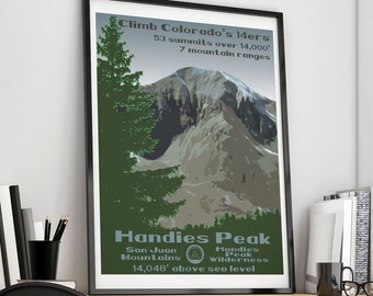 Handies Peak, Handies Peak Poster, Handies Peak Print, Colorado 14er, Colorado 14ers, 14er poster, 14er print, 14er, 14ers