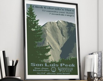 San Luis Peak, San Luis Peak Poster, San Luis Peak Print, Colorado 14er, Colorado 14ers, 14er poster, 14er print, 14er, 14ers,