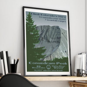 Conundrum Peak, Conundrum Peak poster, Conundrum Peak print, Colorado 14er, Colorado 14ers, 14er poster, 14er print, 14ers, 14er