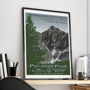 Pyramid Peak, Pyramid Peak poster, Pyramid Peak print, Colorado 14ers, Colorado 14er, 14er poster, 14er print, 14er, 14ers,