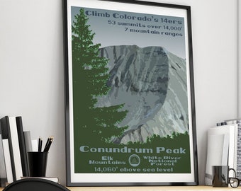 Conundrum Peak, Conundrum Peak poster, Conundrum Peak print, Colorado 14er, Colorado 14ers, 14er poster, 14er print, 14ers, 14er