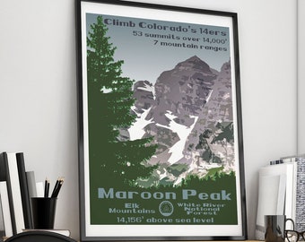 Maroon Peak, Maroon Peak poster, Maroon Peak print, Colorado 14ers, Colorado 14er, 14er poster, 14er print, 14er, 14ers