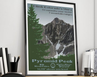 Pyramid Peak, Pyramid Peak poster, Pyramid Peak print, Colorado 14ers, Colorado 14er, 14er poster, 14er print, 14er, 14ers,