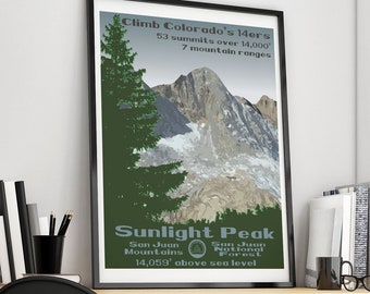 Sunlight Peak, Sunlight Peak Print, Sunlight Peak Poster, Colorado 14ers, Colorado 14er, 14er poster, 14er print