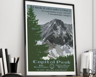 Capitol Peak, Capitol Peak Poster, Capitol Peak Print, Colorado 14ers, Colorado 14er, 14er poster, 14er print, 14er, 14ers