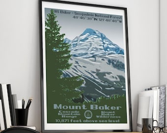 Mt Baker, plakat Mt Baker, wydruk Mt Baker, plakat Mount Baker, wydruk Mount Baker, Mount Baker, Mt Baker Washington, sztuka Mt Baker