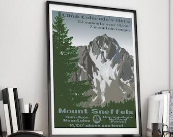 Mt Sneffels, Mt Sneffels poster, Mt Sneffels print, Mount Sneffels, Colorado 14er, Colorado 14ers, 14er poster, 14er print