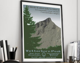 Wetterhorn Peak, Wetterhorn Peak Poster, Wetterhorn Peak Print, Colorado 14er, Colorado 14ers, 14er poster, 14er print, 14er, 14ers