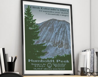 Humboldt Peak, Humboldt Peak Poster, Humboldt Peak Print, Colorado 14ers, Colorado 14er, 14er poster, 14er print, 14er art