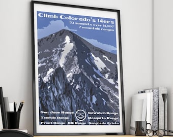 Colorado 14ers Poster - Colorado 14ers Print - Colorado 14ers Art Print - Colorado 14er Poster - Colorado 14er Print - 14er Poster - 14er