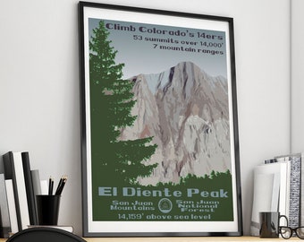 El Diente Peak, El Diente Peak poster, El Diente Peak print, Colorado 14er, Colorado 14ers, 14er poster, 14er print, 14er, 14ers