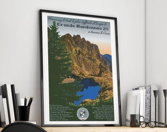 Impresión GR20, cartel GR20, cartel de Córcega, impresión de Córcega, Grande Randonnee 20, GR20